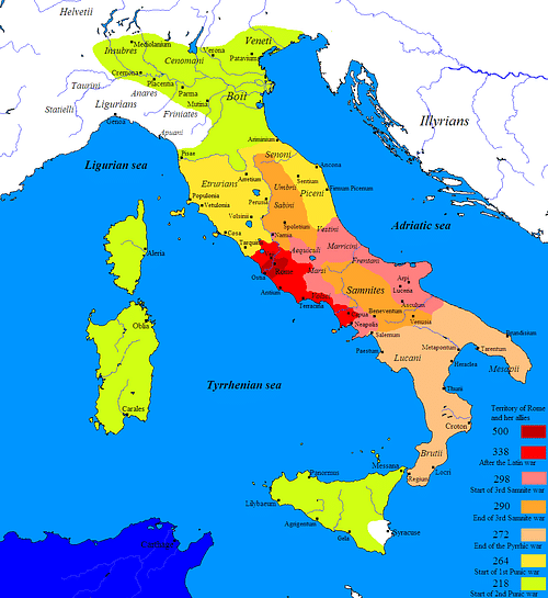 Map of the Roman Conquest of Italy (by Javierfv1212, CC BY-NC-SA) Map of the Roman Conquest of Italy (by Javierfv1212, CC BY-NC-SA)